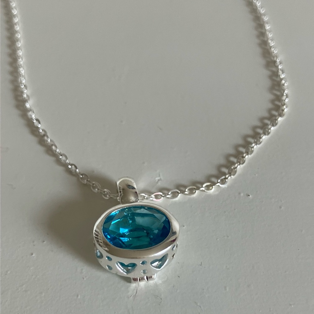925 Sterling Silver Necklace With Topaz Gemstone 16 inches - Picture 3 of 8
